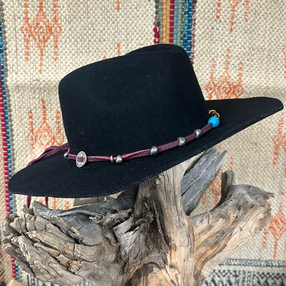 Jes MaHarry HatbandNecklace on Todd Magill Whyeth wool hat.